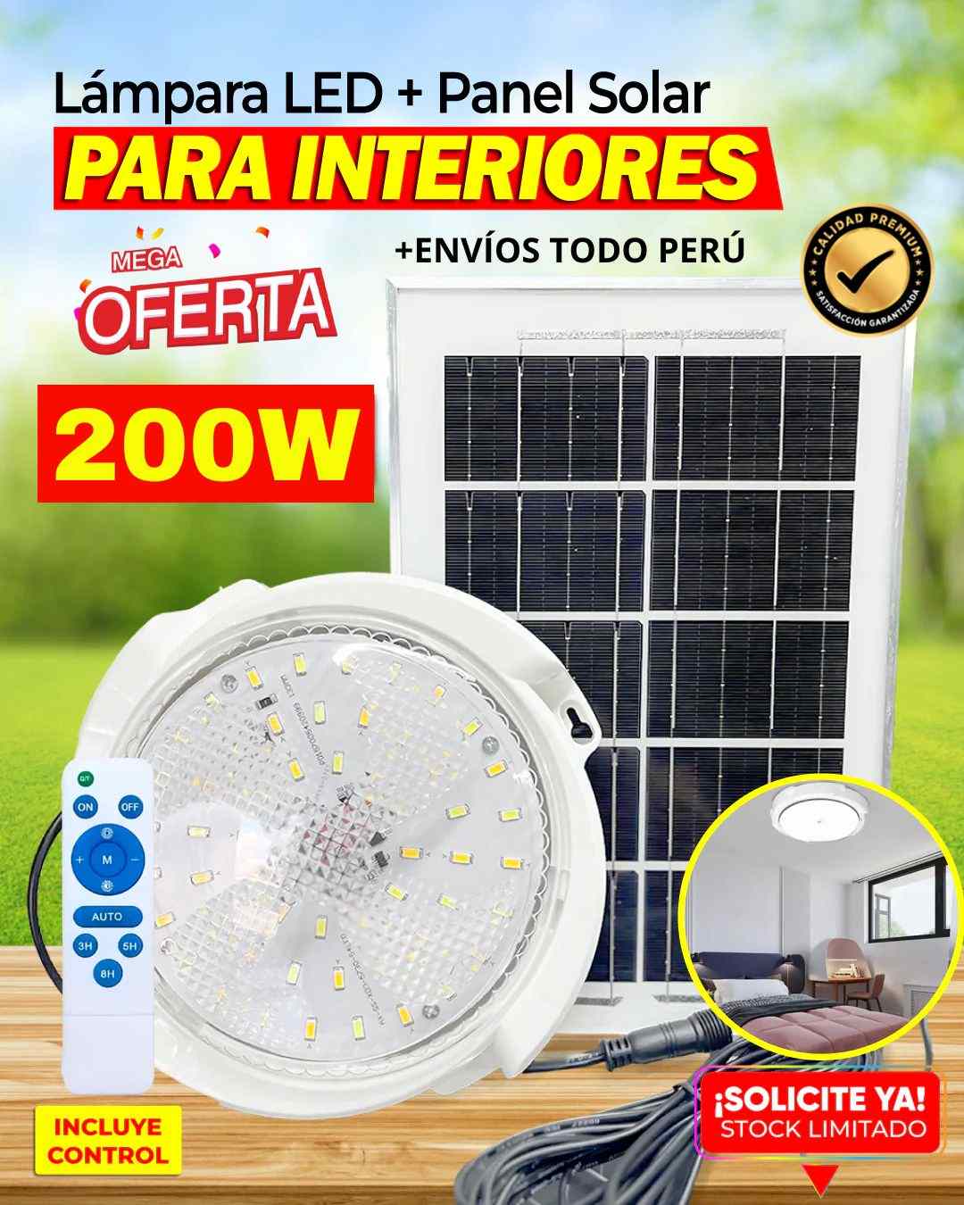 🔋 LÁMPARA LED PARA INTERIORES CON PANEL SOLAR 200W | ORIGINAL 🌞