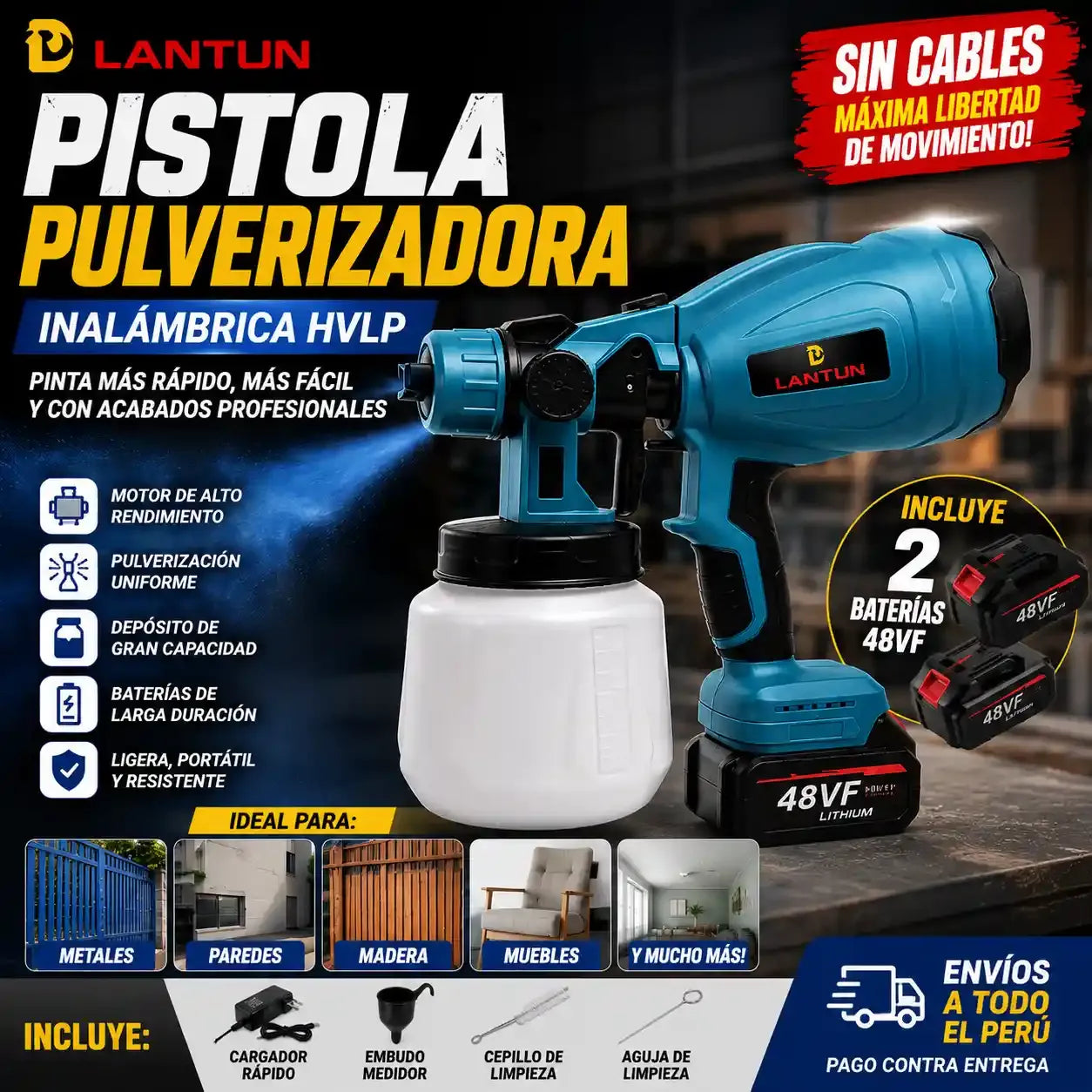 PULVERIZADORA DE PINTURA PREMIUM + 2 BATERÍAS | ENVÍO GRATIS