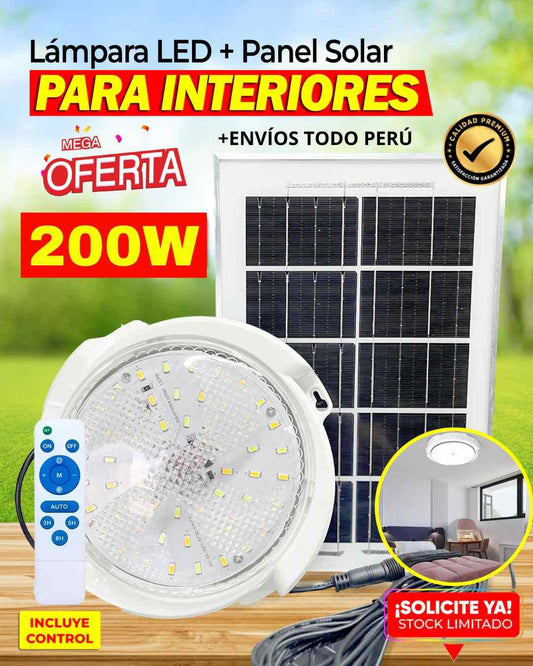 🔋 LÁMPARA LED PARA INTERIORES CON PANEL SOLAR 200W | ORIGINAL 🌞