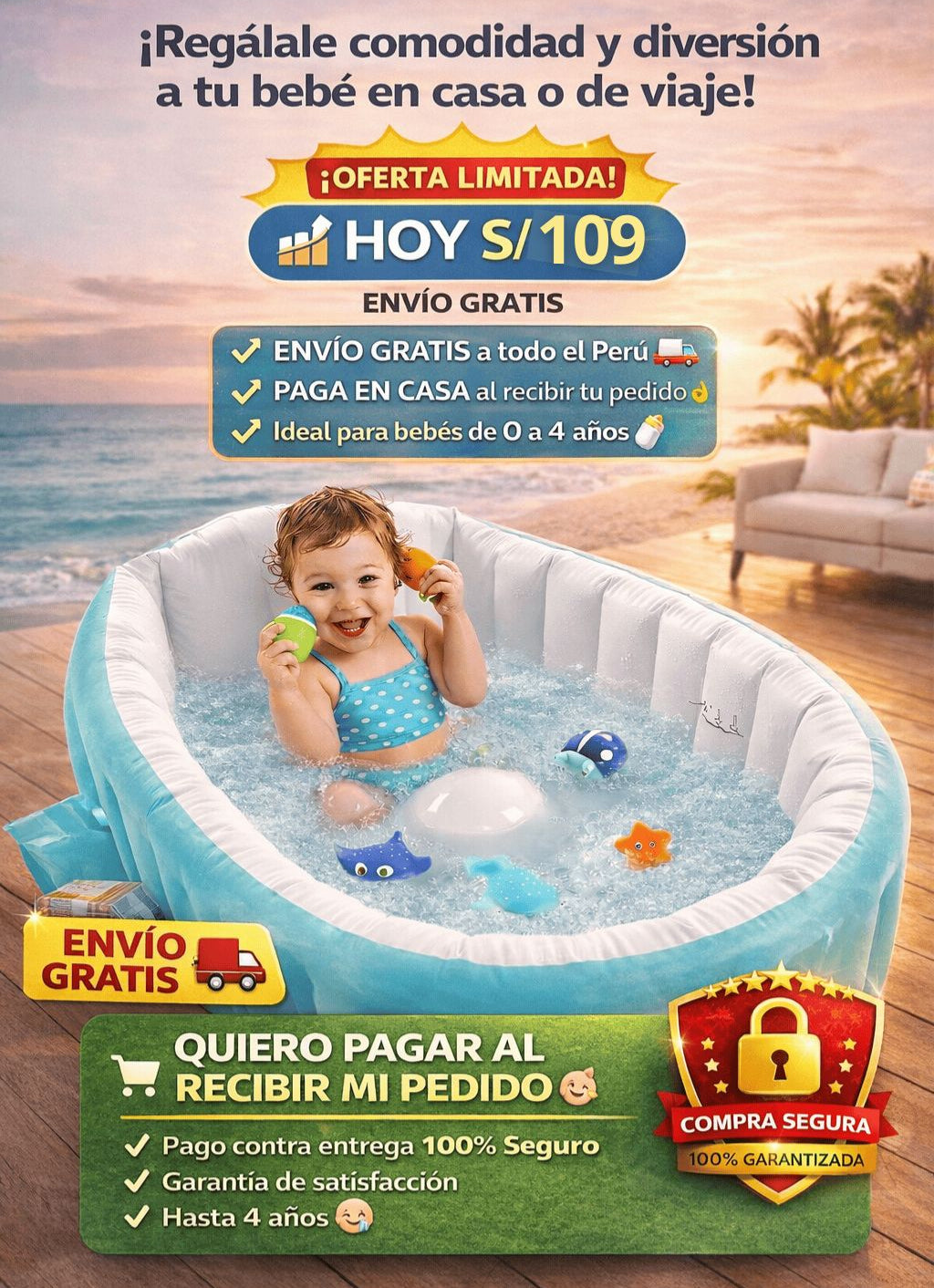 🛁 Bañera MiniPiscina Portátil para Bebé 🤩 | Envío Gratis + Paga en Casa ✨