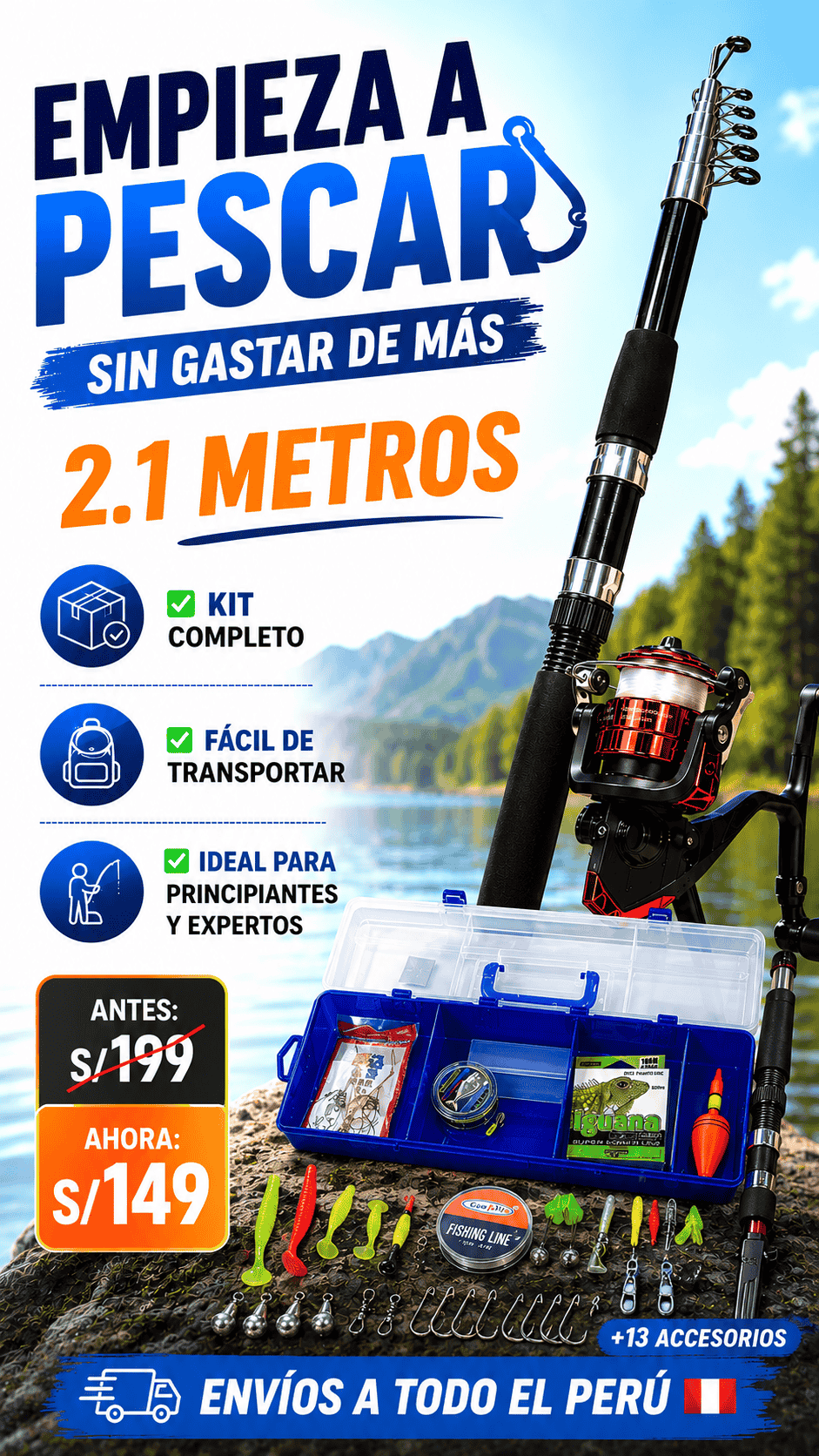 Kit de Pesca Profesional Completo +13 Accesorios