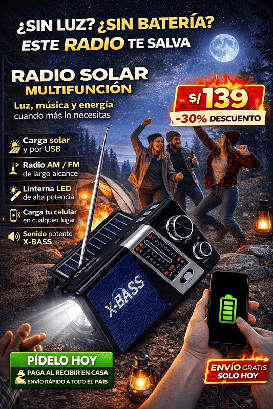 RADIO POWER BANK CON PANEL SOLAR Y LINTERNA📻🔦