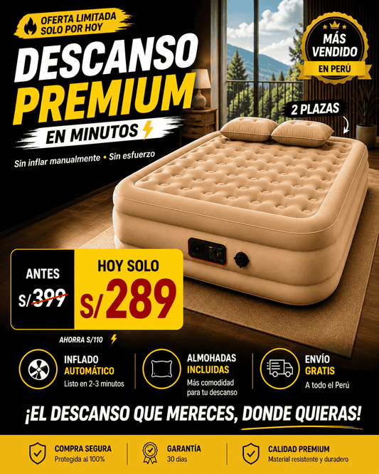 Colchón Inflable Eléctrico Premium 2 en 1 (Impermeable + Bomba Automática) 🔥 | Envío GRATIS 🚚