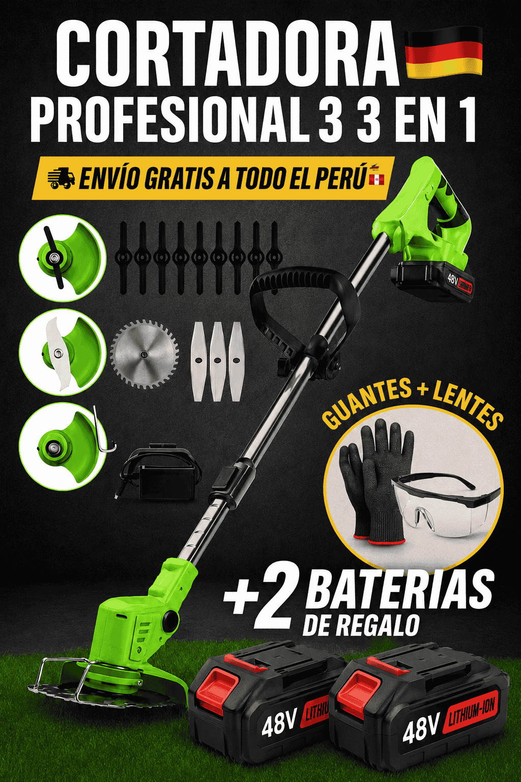 PowerTrim Pro™🔥| Cortadora 3 en 1 Recargable + 2 Baterías 48V + Accesorios Completos