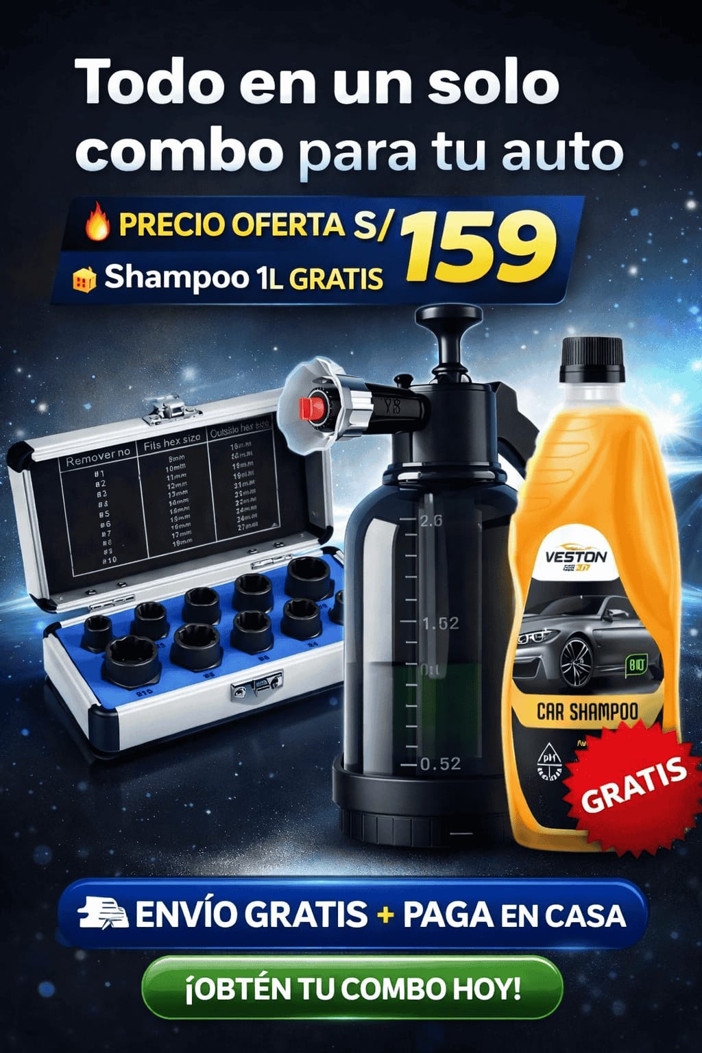 SUPER COMBO EXTRACTOR DE TUERCAS + PULVERIZADOR DE CARRO Y GRATIS EL SHAMPOO DE  1 LITRO🚗✨🔥