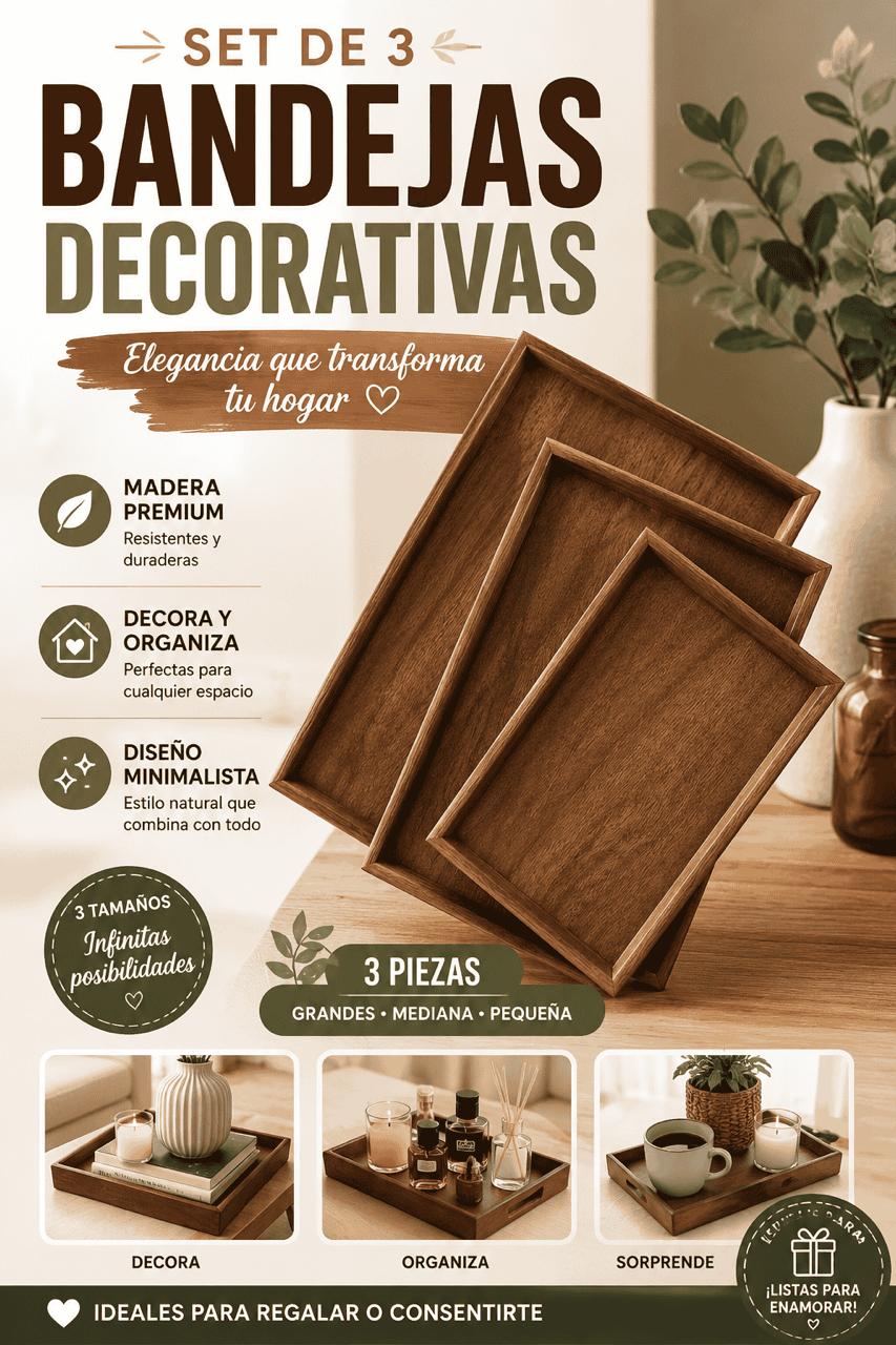 BANDEJAS DECORATIVAS DE MADERA 3 PIEZAS