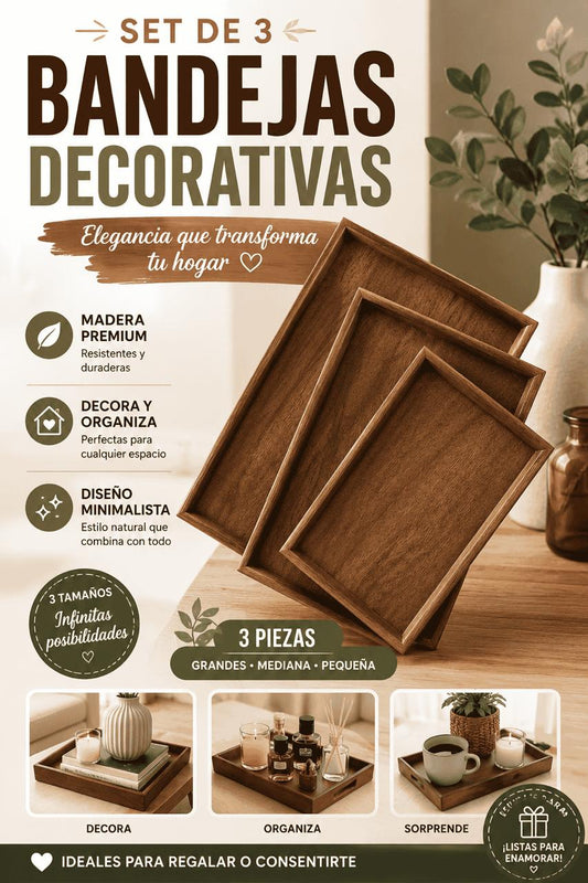 BANDEJAS DECORATIVAS DE MADERA 3 PIEZAS