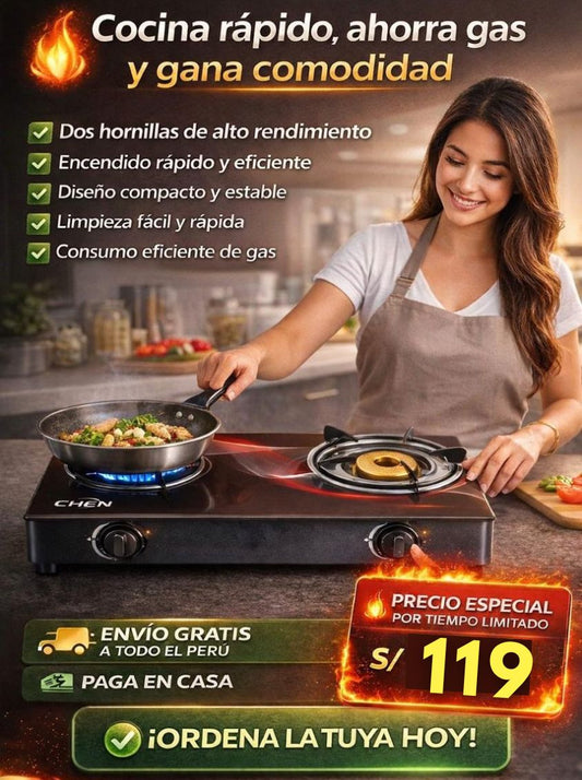COCINA A GAS DOBLE HORNILLA PREMIUM👨‍🍳🔥